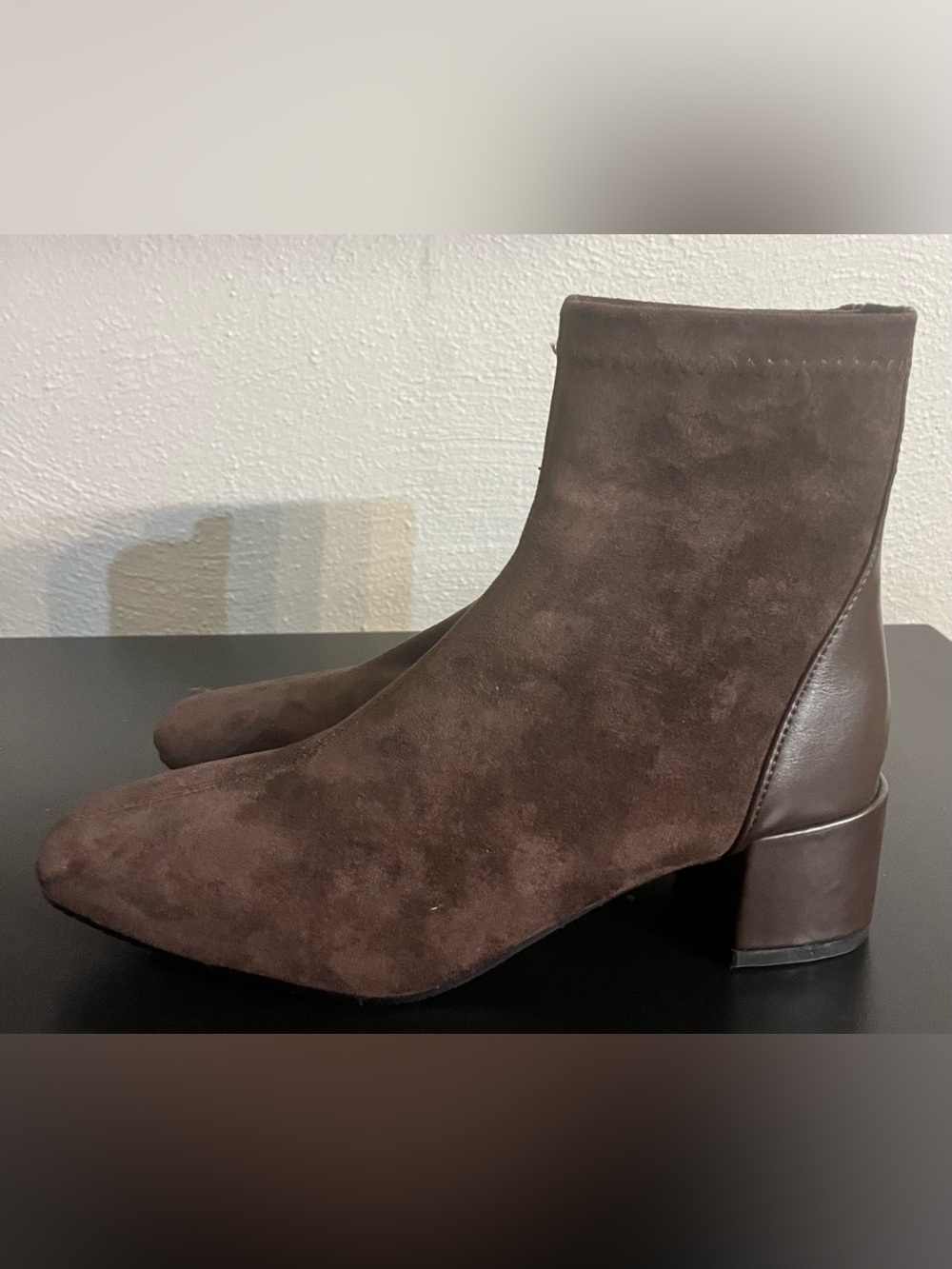 NWOT C.Paravano size 7.5 Women's Dark Brown Suede Ankle Booties with Block Heel